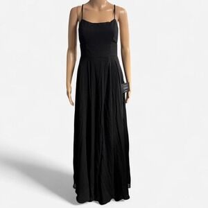 Lulus Black Maxi Dress Spaghetti Strap Open Back High Slit Formal Size S NEW